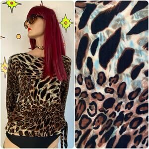 90s Leopard Slinky Stretch Side Tie Top Mirasol Casual Glam Indie Sleaze L/XL